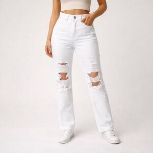 NEW JBD High Rise White Distressed Frayed Denim Neutral Jeans SIZE 24